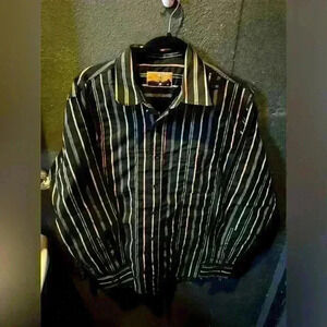 Men’s Rodeo Rider Long Sleeve Button Up Black Striped Shirt Medium